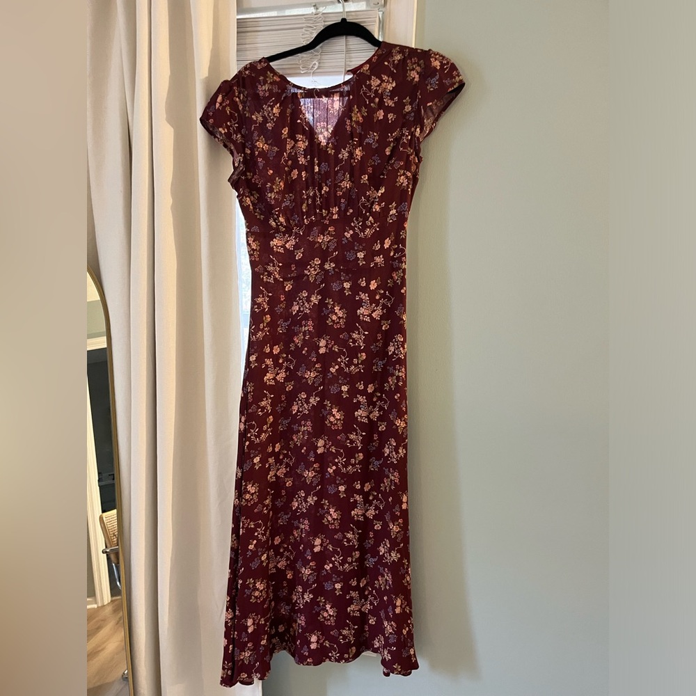 Reformation Burgundy Floral Midi Dress - Picture 4 of 6